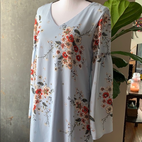 Retro Baby Blue Floral Dress - Picture 2 of 7